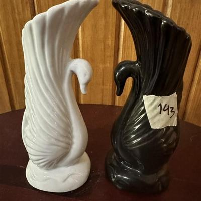 143 Lot of Two Swan Vases Black and White