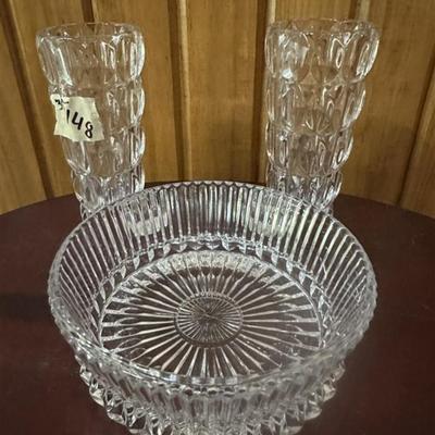 148 Lot of Three Crystal Vases and Bowl