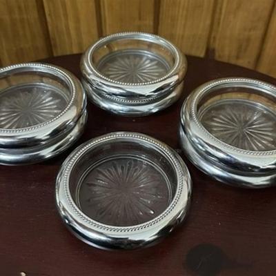 150 Two Silver Rimmed Glass Bowl and 7 Coasters