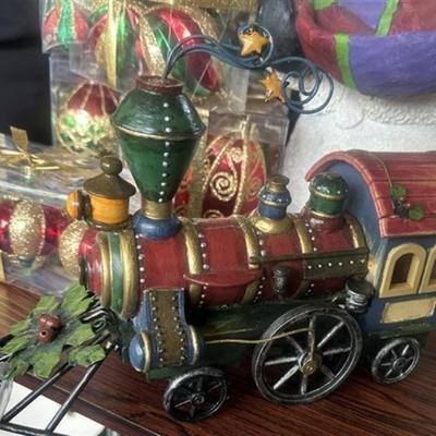 222 Miscellaneous Christmas Lot ~ 2 Purple Light Balls ~ Christmas Train ~ Large Snowman Statue/Figurine ~ 4 Packages of Christmas Ornaments