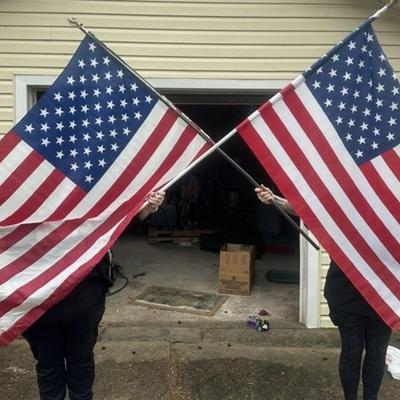 232 ~ 2 Large American Flags on Poles