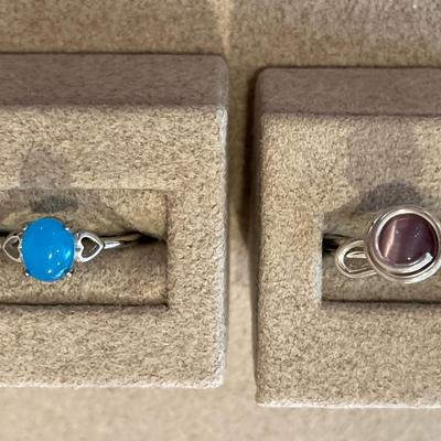 Fun blue and purple stone wire rings