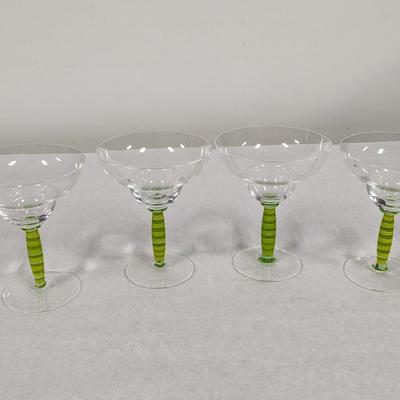 Set of Four Green Stemware Glasses