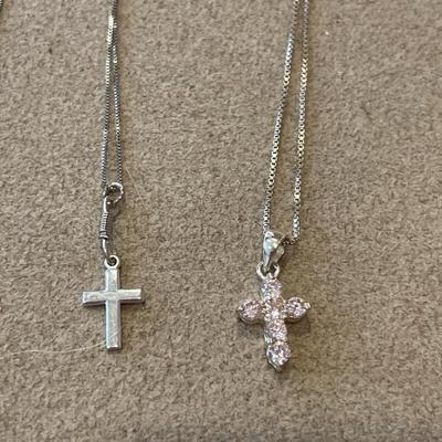 2 Sterling necklaces with cross pendants