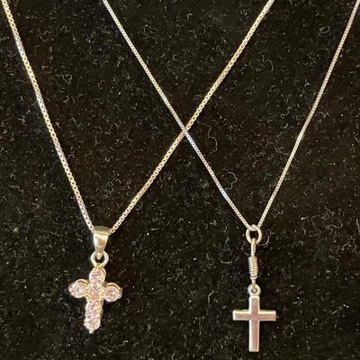 2 Sterling necklaces with cross pendants