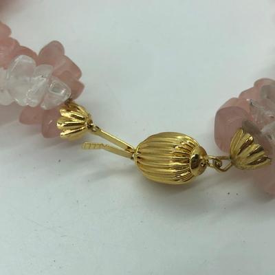 LOT 12J: Rose and Clear Quartz Twisted Gemstone Choker Necklace (16