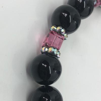LOT 22J: Black Onyx Bead w/ Swarovski Accents Necklace (20