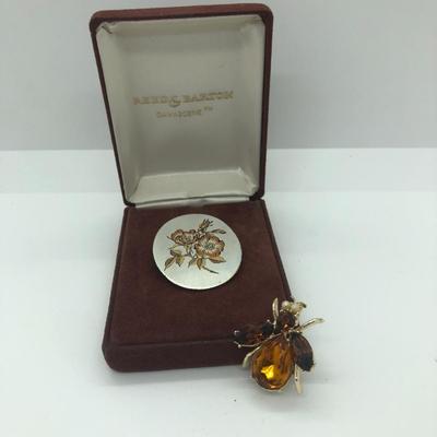 LOT 34J: Vintage Reed & Barton Damascene Brooch / Pendant & Vintage Foil Back Glass Insect Pin