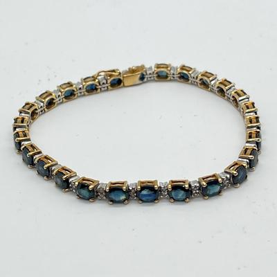 LOT 85J: 14K Gold Blue Sapphire and Diamond Tennis Bracelet
