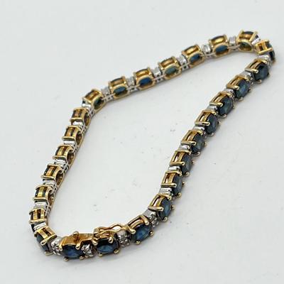 LOT 85J: 14K Gold Blue Sapphire and Diamond Tennis Bracelet