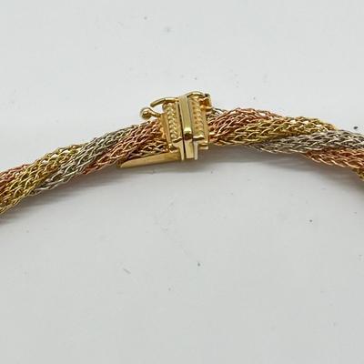 LOT 87J: 14K Italian Yellow, Rose and White Gold Woven Braided Wheat Link Mesh Bracelet and Necklace
