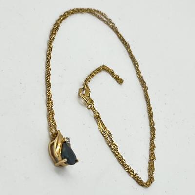LOT 110J: 14K Teal Sapphire with Diamond Accent Pendant Necklace