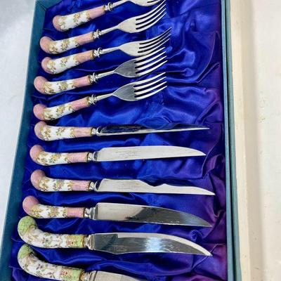 Sheffield Cutlery from Sheffield England Porcelain Handles floral pattern 11 pcs