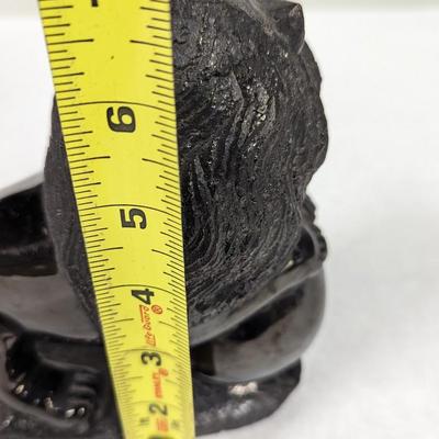 Vintage Black Obsidian Lion Figurine Kneeling On Black Obsidian Sphere