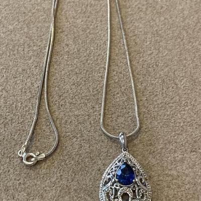 Sterling chain and pendant with blue stone