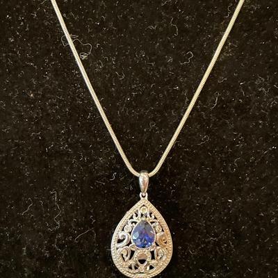 Sterling chain and pendant with blue stone