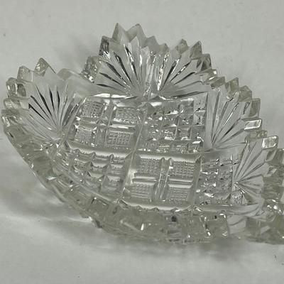 American Brilliant Cut Glass Shallow Bowl Nut Dish Leaf or Heart Shaped