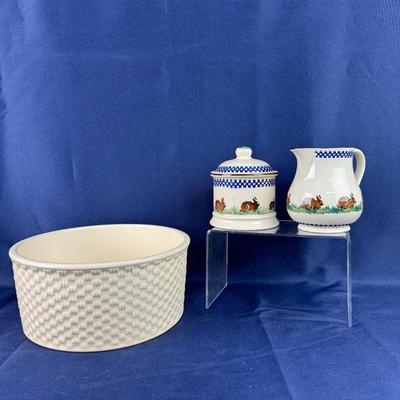 1018 Brixton Cream & Sugar Pottery With Large Nautica Basket Weave Bowl