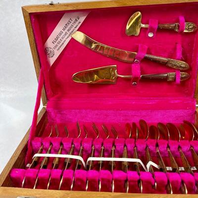 Floating Market Thai Silk Home Industries Brass & Rosewood flatware sets with box