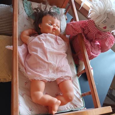 VINTAGE DOLL BASSINET, DOLLS, QUILTS AND MORE
