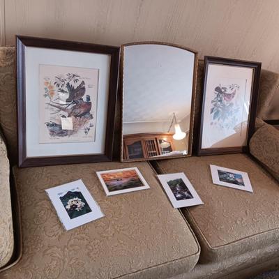 WALL MIRROR AND OTHER FRAMED PICTURES
