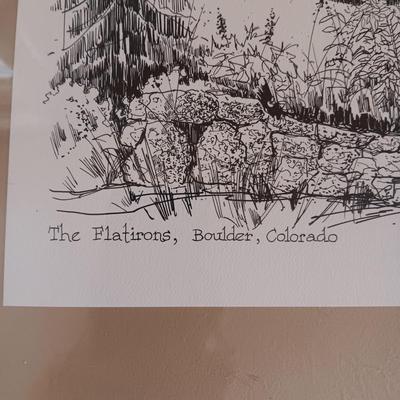 OIL ON CANVAS SCENERY PICTURE, THE FLATIRONS, BOULDER AND OTHER PICTURES AND