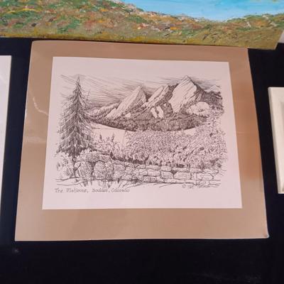 OIL ON CANVAS SCENERY PICTURE, THE FLATIRONS, BOULDER AND OTHER PICTURES AND