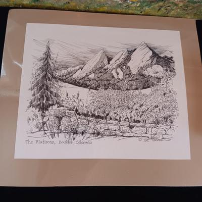 OIL ON CANVAS SCENERY PICTURE, THE FLATIRONS, BOULDER AND OTHER PICTURES AND