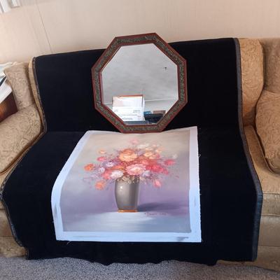 WALL MIRROR AND OIL PAINTING