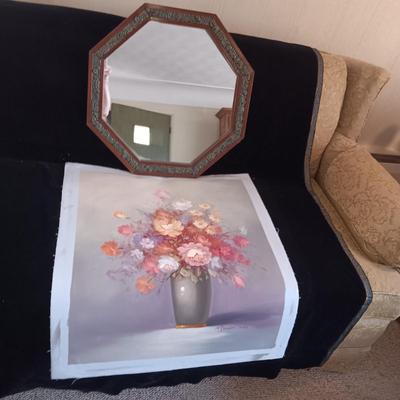 WALL MIRROR AND OIL PAINTING
