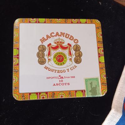 MIRRORED BUDWEISER & LINEN PICTURES, FRANKOMA ASHTRAY AND TIN