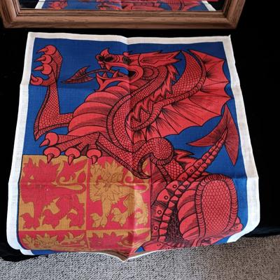 MIRRORED BUDWEISER & LINEN PICTURES, FRANKOMA ASHTRAY AND TIN