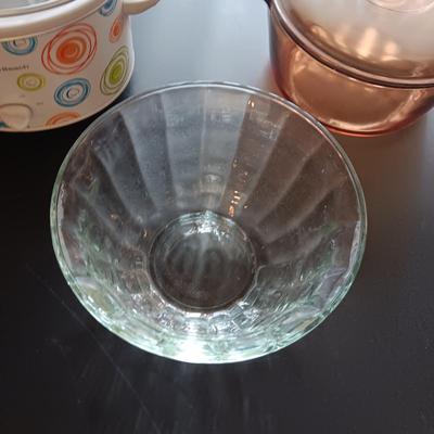 CROCK POT, LARGE BOWL AND STOCK POT