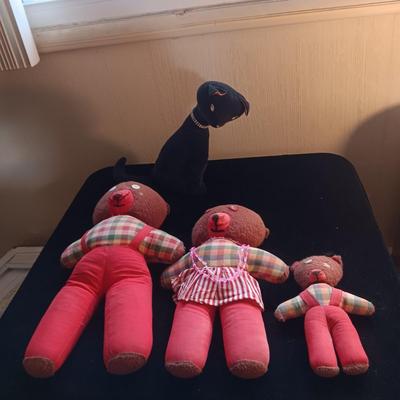 VINTAGE PLUSH "THREE BEARS" AND BLACK CAT