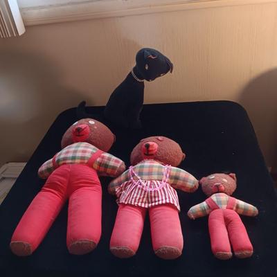 VINTAGE PLUSH "THREE BEARS" AND BLACK CAT