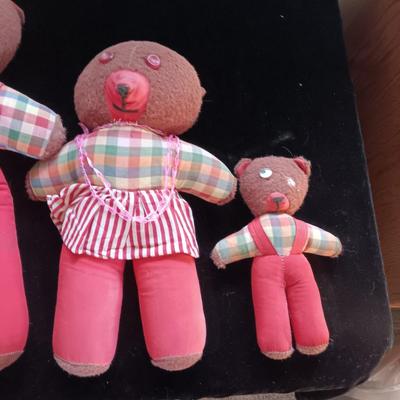 VINTAGE PLUSH "THREE BEARS" AND BLACK CAT