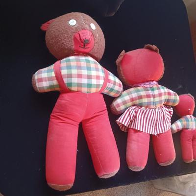 VINTAGE PLUSH "THREE BEARS" AND BLACK CAT