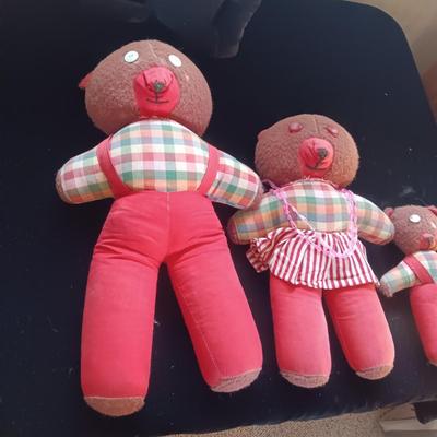 VINTAGE PLUSH "THREE BEARS" AND BLACK CAT