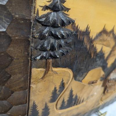 Vintage Hand Carved Low Relief Black Forest Wood Landscape Art