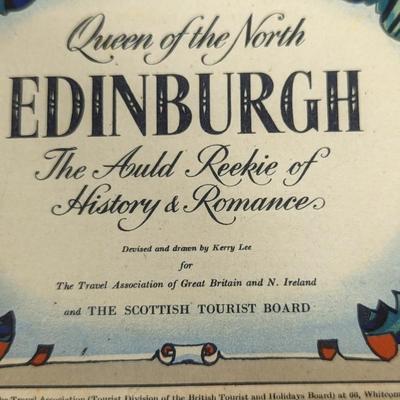 Vintage Edinburgh, Scotland Color Pictorial Map Tourist Poster Framed