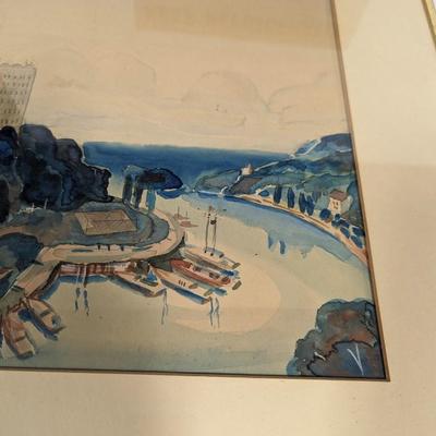 Framed Watercolor Beach Resort Painting 21