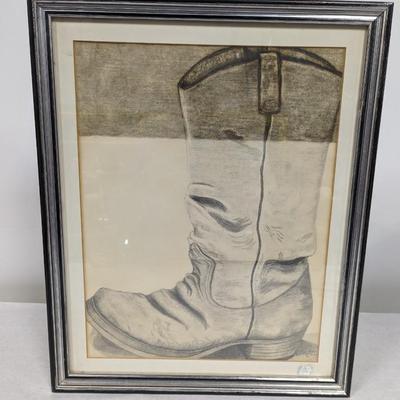 Framed Helen Cartwright Charcoal Drawing 17 1/2