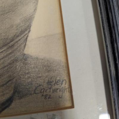 Framed Helen Cartwright Charcoal Drawing 17 1/2