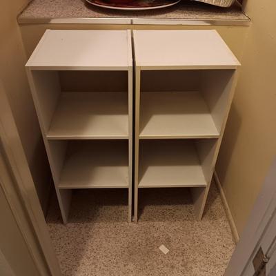 2 SMALL SHELVES AND 2 FOLDING LAP TABLES