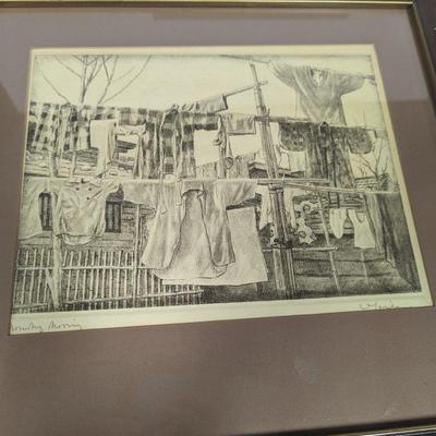 Framed Pencil Drawing Signed by Artist 16 1/2