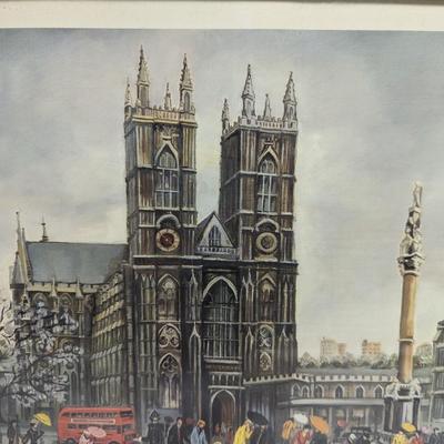 Framed London Westminster Abbey J. Jackson Painting 17" x 13"