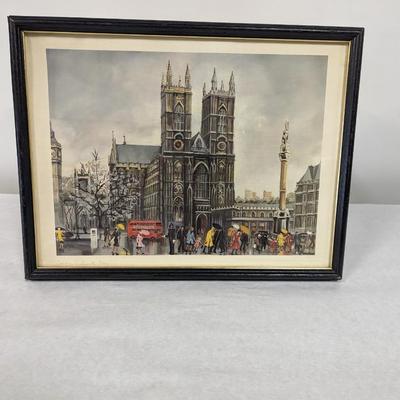 Framed London Westminster Abbey J. Jackson Painting 17" x 13"