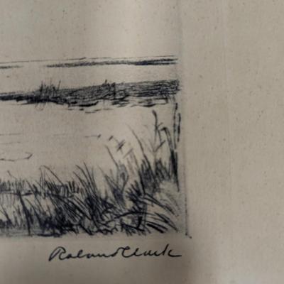 Framed Etching Signed By Roland Clark 13" x 16 3/4"