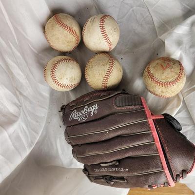 Youth girls baseball glove and balls.