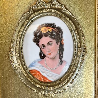 Gold framed portraits glass and ceramic collectibles